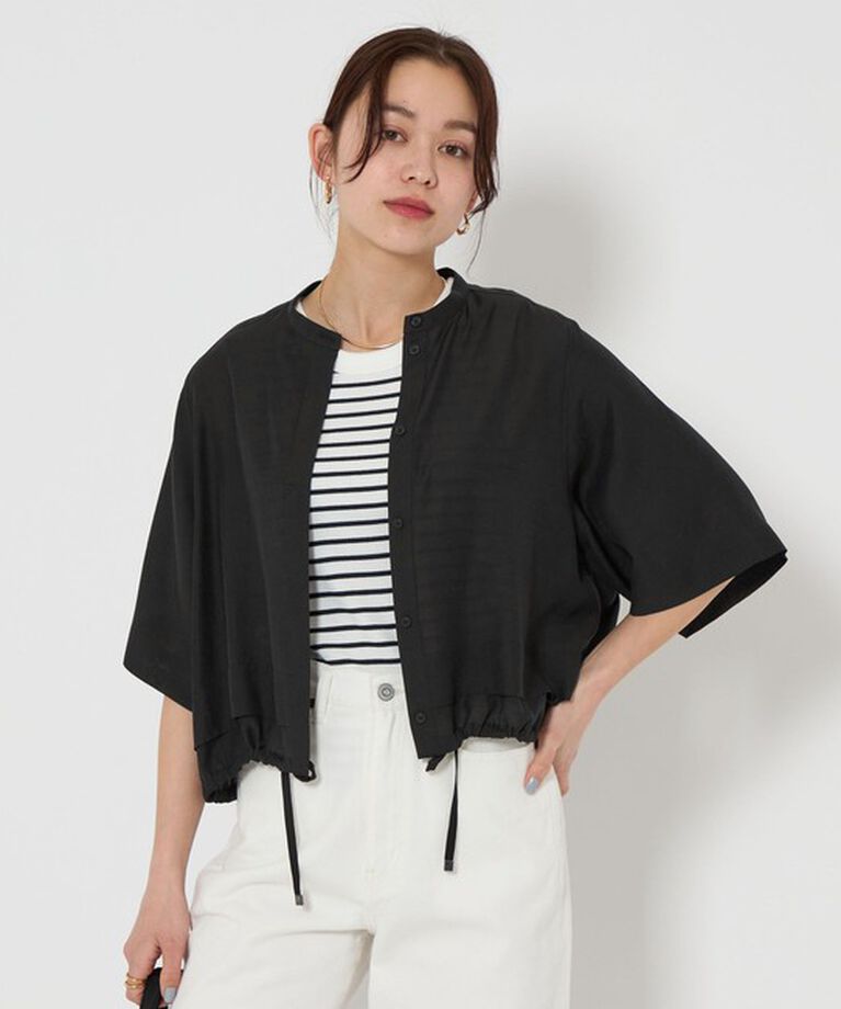 UNITED ARROWS green label relaxing「シアー バンドカラー ショートスリーブ シャツ」|シャツ・ブラウス|BLACK