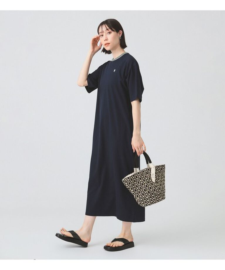 Ray BEAMS 「【別注】Gymphlex / クルーネック ニットライン ショートスリーブ ドレス」|ワンピース|NAVY×BEIGE