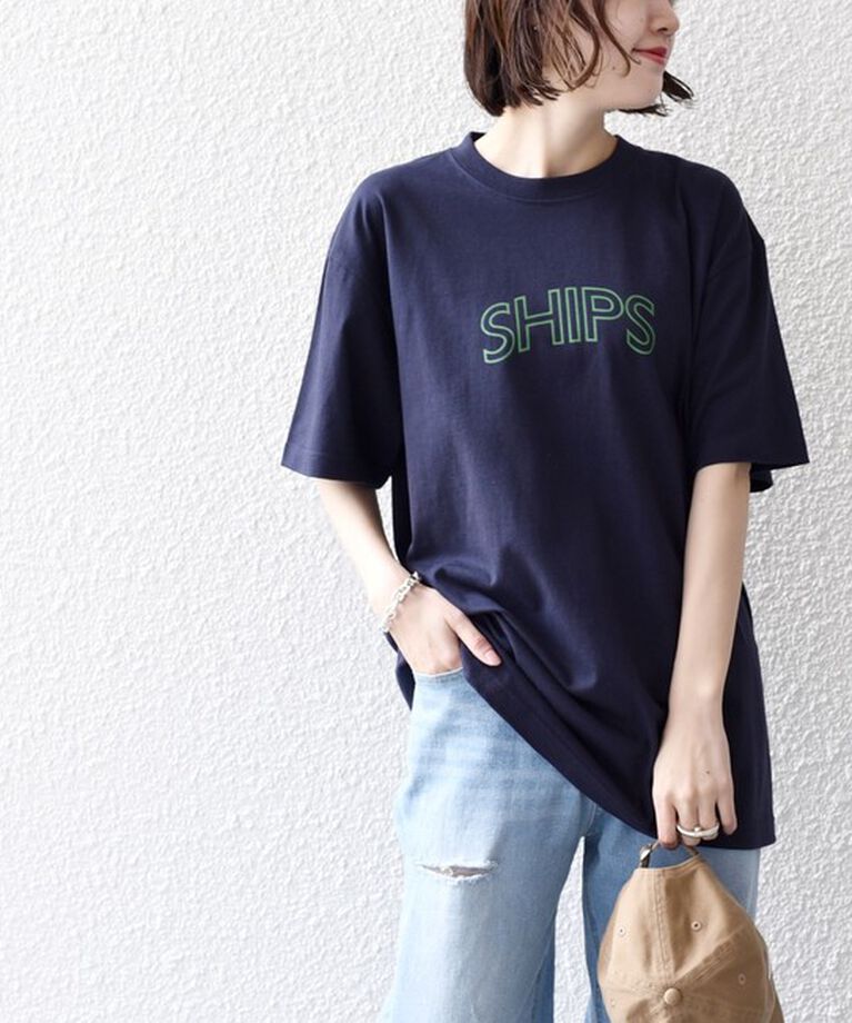 SHIPS for women「《一部追加予約》【WEB限定】 SHIPS ラウンド プリント ロゴ TEE」|Tシャツ・カットソー|ダークブルー