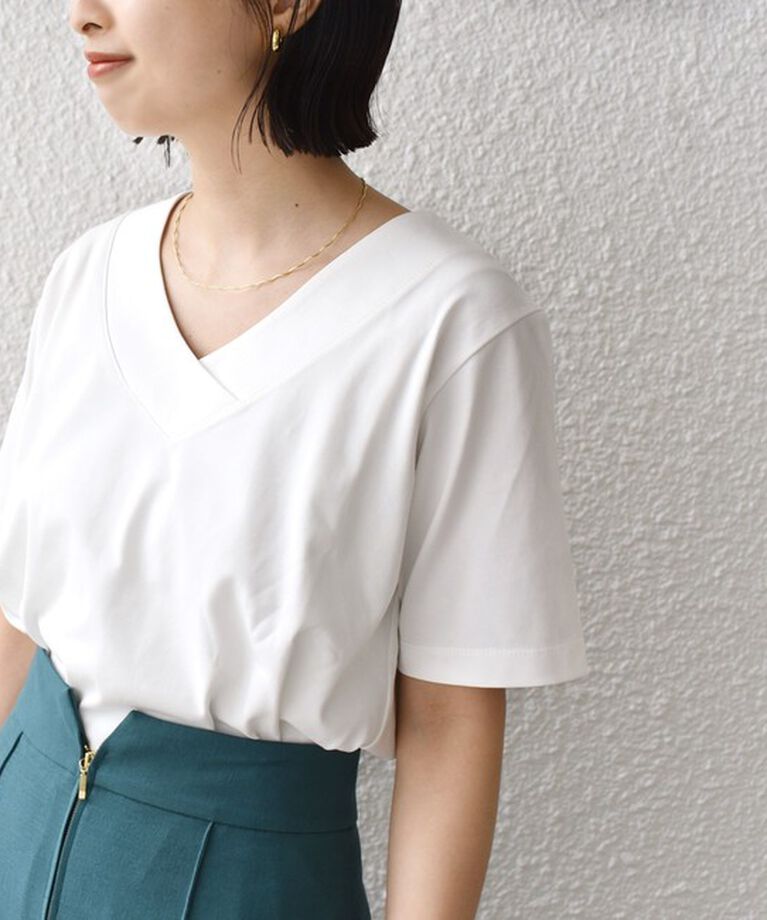 SHIPS for women「《追加》【WEB限定】〈ネックが選べる2サイズ展開〉オーガニックコットン バリエーションネック TEE」|Tシャツ・カットソー|ホワイト系