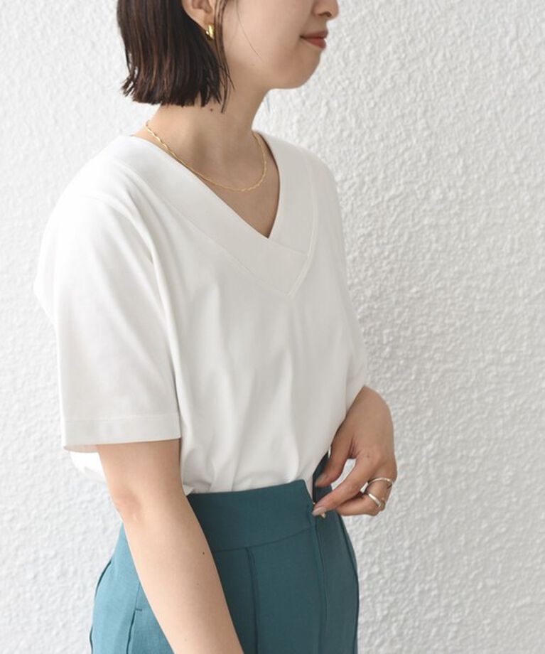 SHIPS for women「《追加》【WEB限定】〈ネックが選べる2サイズ展開〉オーガニックコットン バリエーションネック TEE」|Tシャツ・カットソー|