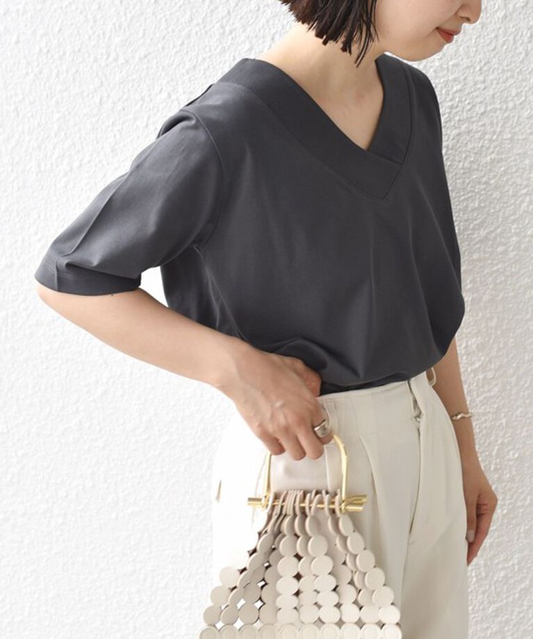 SHIPS for women「《追加》【WEB限定】〈ネックが選べる2サイズ展開〉オーガニックコットン バリエーションネック TEE」|Tシャツ・カットソー|
