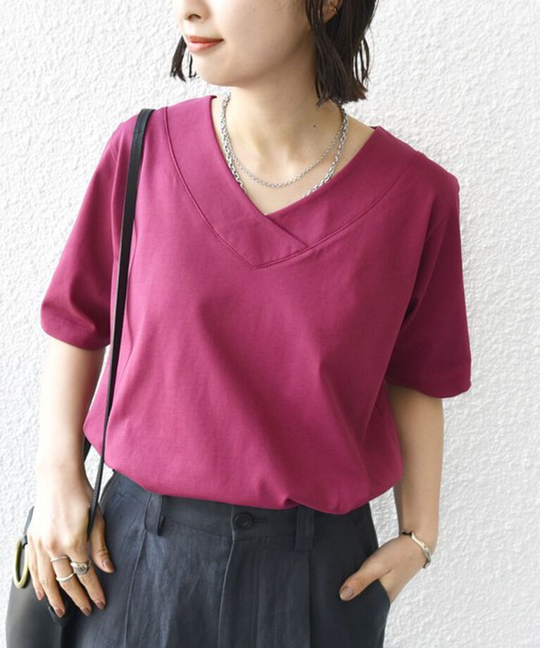 SHIPS for women「《追加》【WEB限定】〈ネックが選べる2サイズ展開〉オーガニックコットン バリエーションネック TEE」|Tシャツ・カットソー|ワインレッド