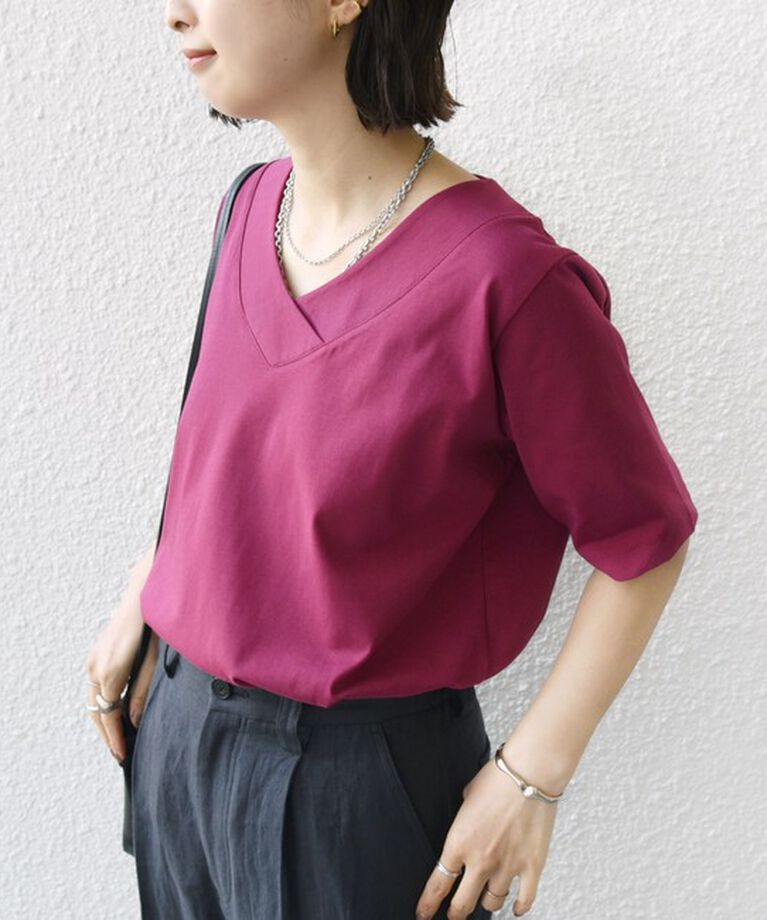 SHIPS for women「《追加》【WEB限定】〈ネックが選べる2サイズ展開〉オーガニックコットン バリエーションネック TEE」|Tシャツ・カットソー|