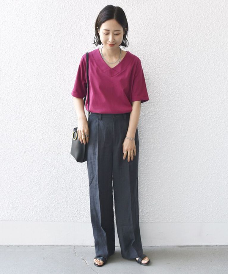 SHIPS for women「《追加》【WEB限定】〈ネックが選べる2サイズ展開〉オーガニックコットン バリエーションネック TEE」|Tシャツ・カットソー|