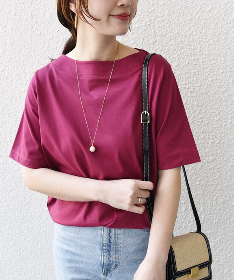 SHIPS for women「《追加》【WEB限定】〈ネックが選べる2サイズ展開〉オーガニックコットン バリエーションネック TEE」|Tシャツ・カットソー|エンジ