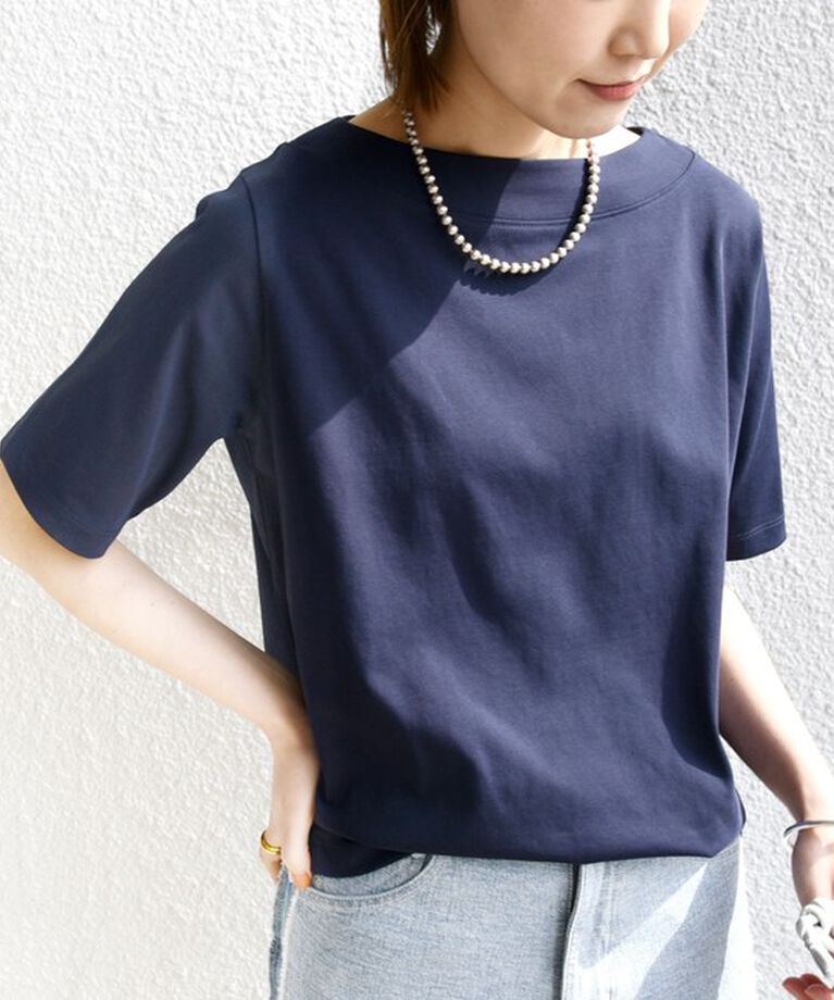 SHIPS for women「《追加》【WEB限定】〈ネックが選べる2サイズ展開〉オーガニックコットン バリエーションネック TEE」|Tシャツ・カットソー|ネイビー
