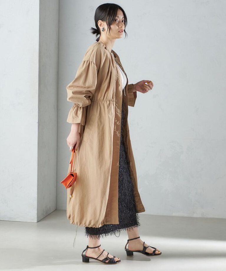 SHIPS for women「〈撥水加工/手洗い可能〉裾 ドロスト ノーカラー ロング コート 24SS ◇」|ノーカラーコート|