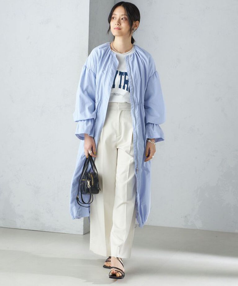 SHIPS for women「〈撥水加工/手洗い可能〉裾 ドロスト ノーカラー ロング コート 24SS ◇」|ノーカラーコート|