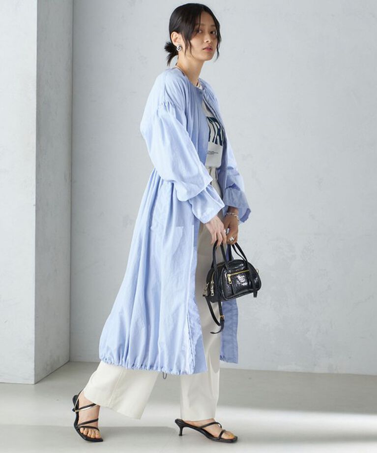 SHIPS for women「〈撥水加工/手洗い可能〉裾 ドロスト ノーカラー ロング コート 24SS ◇」|ノーカラーコート|