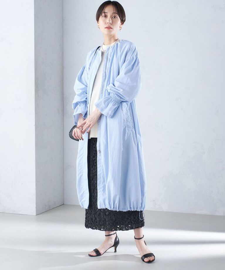 SHIPS for women「〈撥水加工/手洗い可能〉裾 ドロスト ノーカラー ロング コート 24SS ◇」|ノーカラーコート|