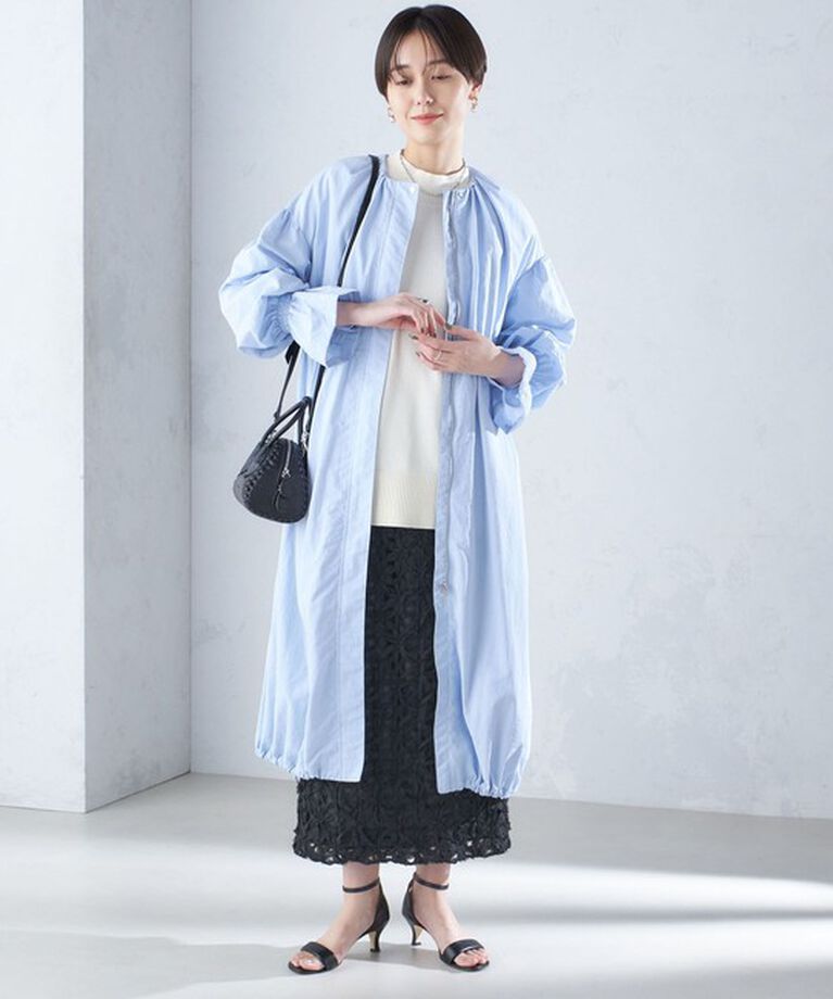 SHIPS for women「〈撥水加工/手洗い可能〉裾 ドロスト ノーカラー ロング コート 24SS ◇」|ノーカラーコート|