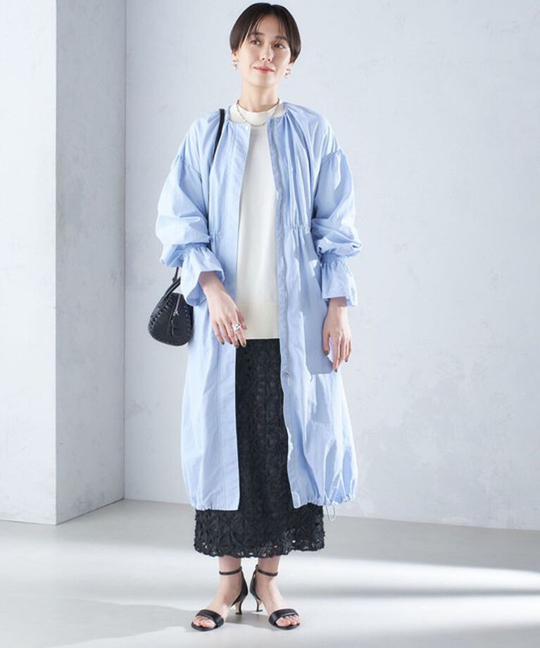 SHIPS for women「〈撥水加工/手洗い可能〉裾 ドロスト ノーカラー ロング コート 24SS ◇」|ノーカラーコート|