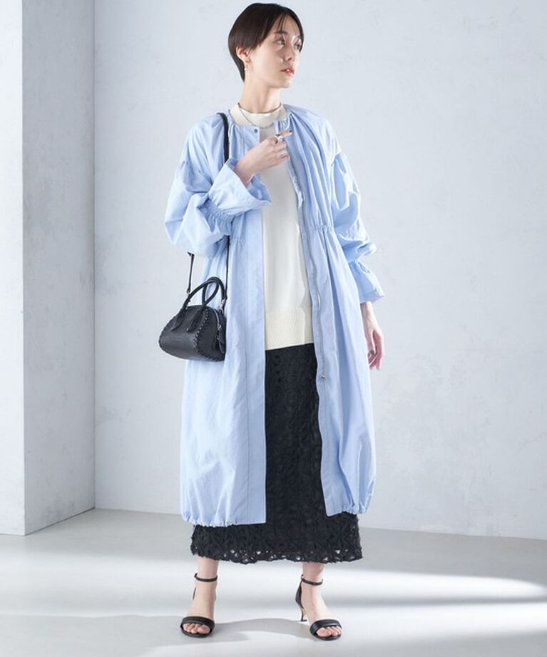 SHIPS for women「〈撥水加工/手洗い可能〉裾 ドロスト ノーカラー ロング コート 24SS ◇」|ノーカラーコート|