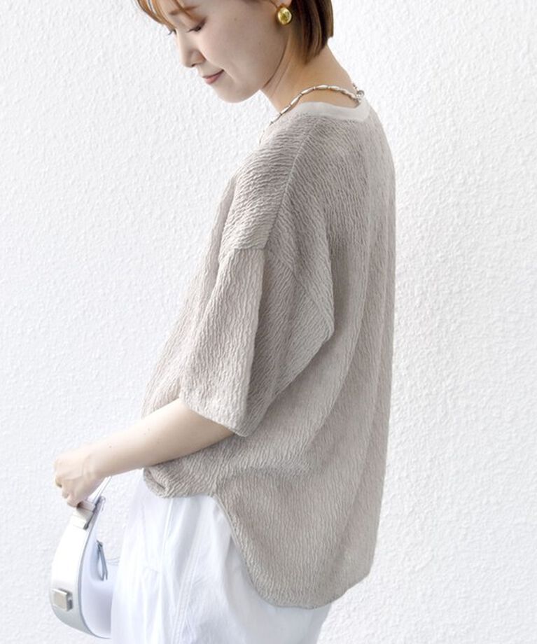 SHIPS for women「《一部追加予約》〈手洗い可能〉ランダム ブルーゼ ショート スリーブ プルオーバー」|Tシャツ・カットソー|