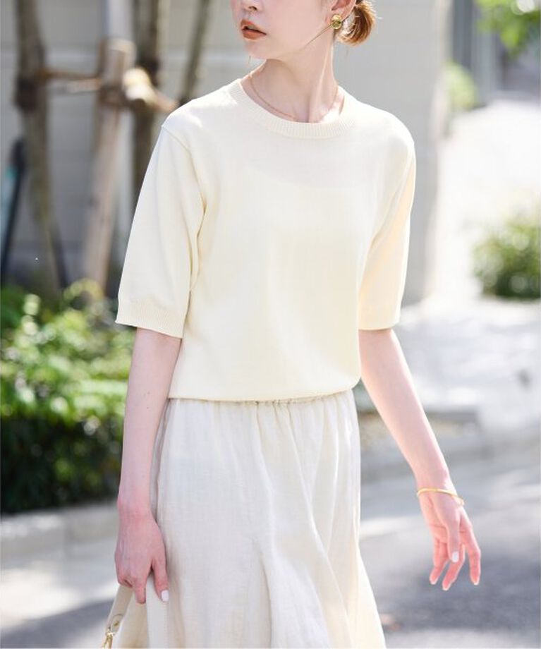 SLOBE IENA「《接触冷感/UV機能》FROSTYCOTTONハーフスリーブプルオーバー」|ニット・セーター|
