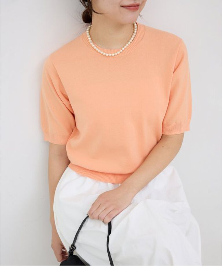 SLOBE IENA「《接触冷感/UV機能》FROSTYCOTTONハーフスリーブプルオーバー」|ニット・セーター|