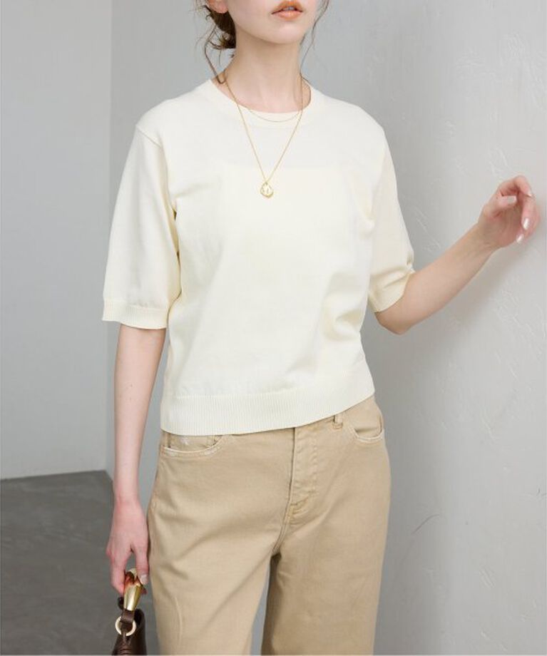 SLOBE IENA「《接触冷感/UV機能》FROSTYCOTTONハーフスリーブプルオーバー」|ニット・セーター|