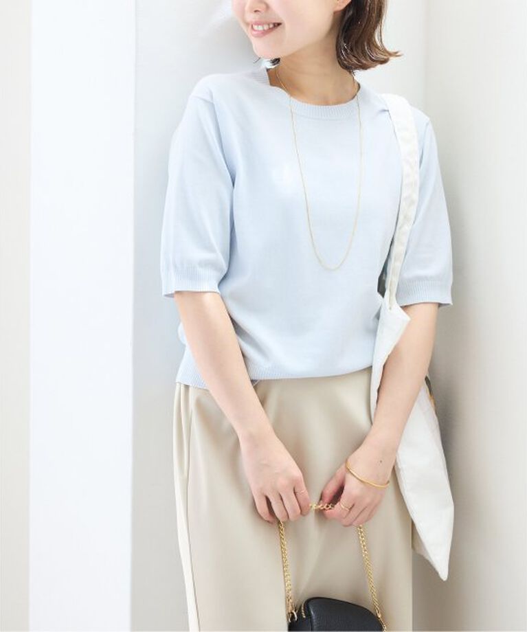 SLOBE IENA「《接触冷感/UV機能》FROSTYCOTTONハーフスリーブプルオーバー」|ニット・セーター|サックスブルー