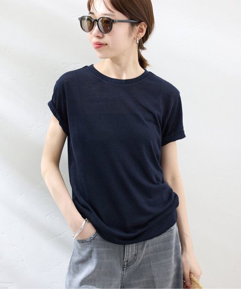SLOBE IENA「《追加》スラブ5分袖TEE」|Tシャツ・カットソー|ネイビー