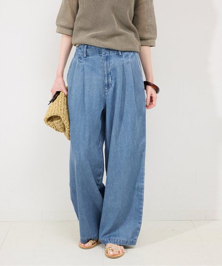 SLOBE IENA「《WEB限定/追加4予約》LEDENIM TUCK TROUSER」|デニム|ブルー A