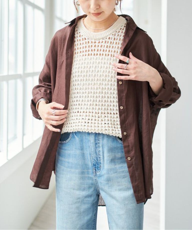 Spick and Span「《追加2》80リネンカシュクールビッグシャツ」|シャツ・ブラウス|