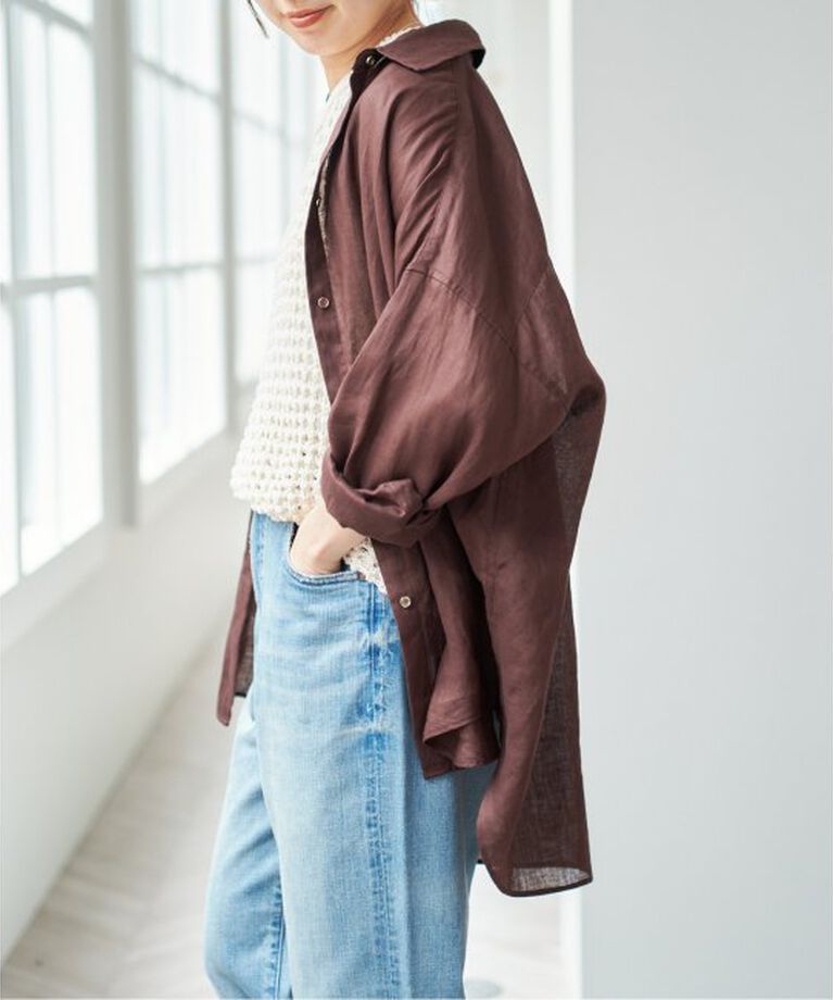 Spick and Span「《追加2》80リネンカシュクールビッグシャツ」|シャツ・ブラウス|