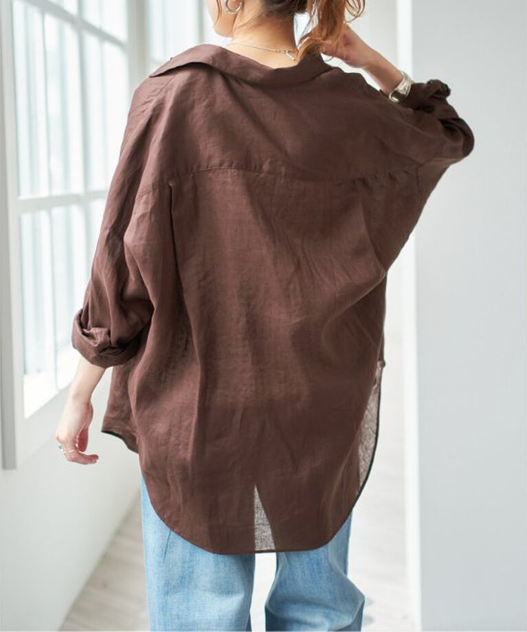Spick and Span「《追加2》80リネンカシュクールビッグシャツ」|シャツ・ブラウス|