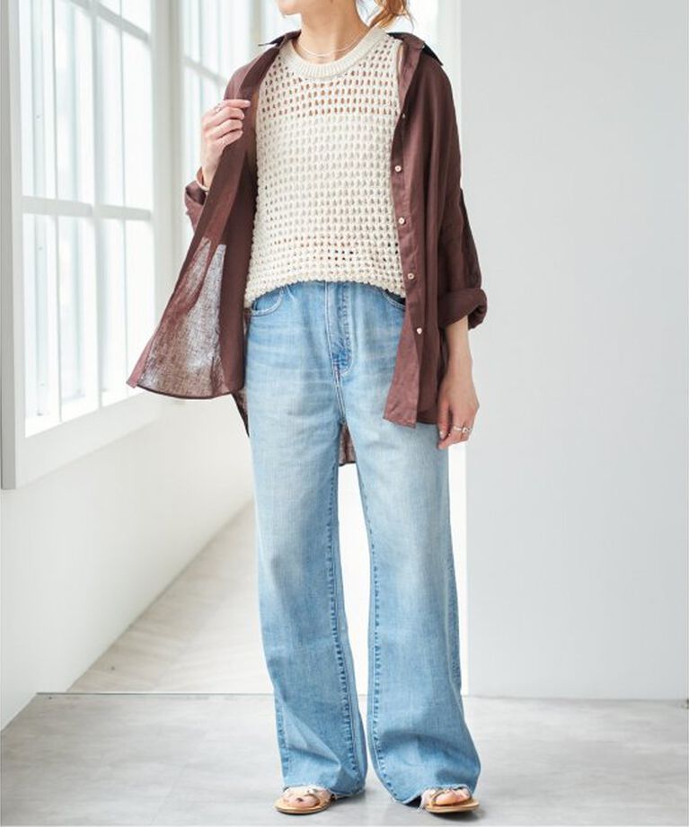 Spick and Span「《追加2》80リネンカシュクールビッグシャツ」|シャツ・ブラウス|