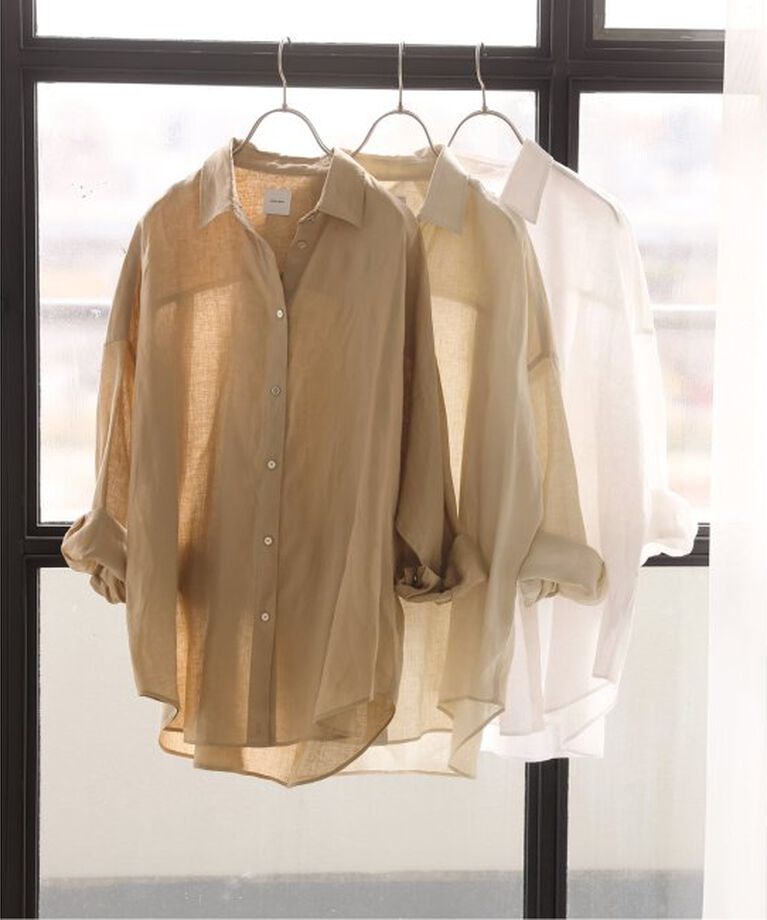 Spick and Span「《追加2》80リネンカシュクールビッグシャツ」|シャツ・ブラウス|