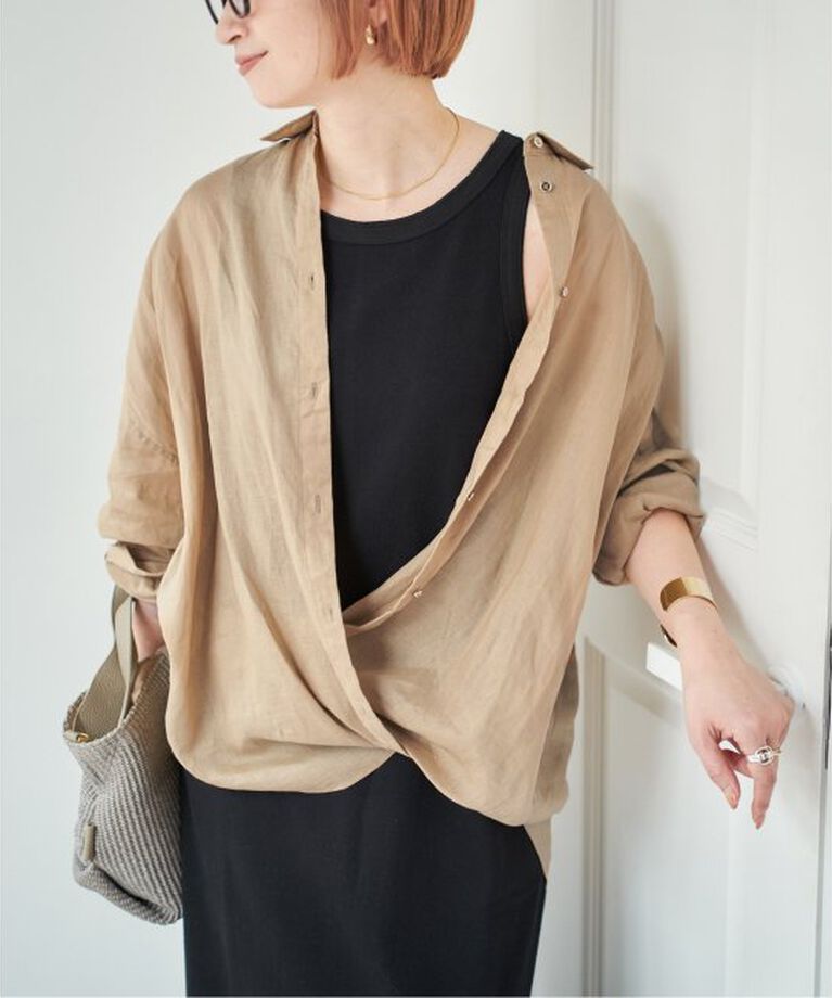 Spick and Span「《追加2》80リネンカシュクールビッグシャツ」|シャツ・ブラウス|