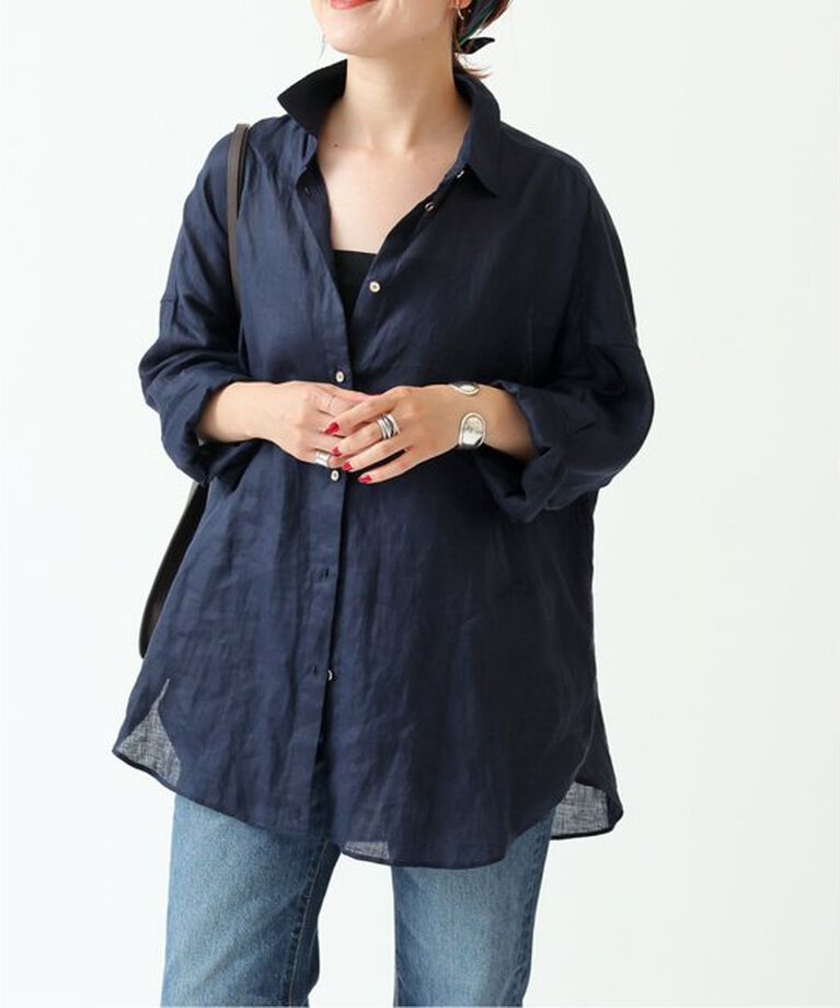 Spick and Span「《追加2》80リネンカシュクールビッグシャツ」|シャツ・ブラウス|