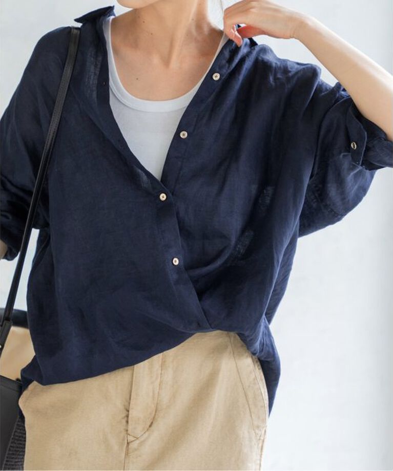 Spick and Span「《追加2》80リネンカシュクールビッグシャツ」|シャツ・ブラウス|