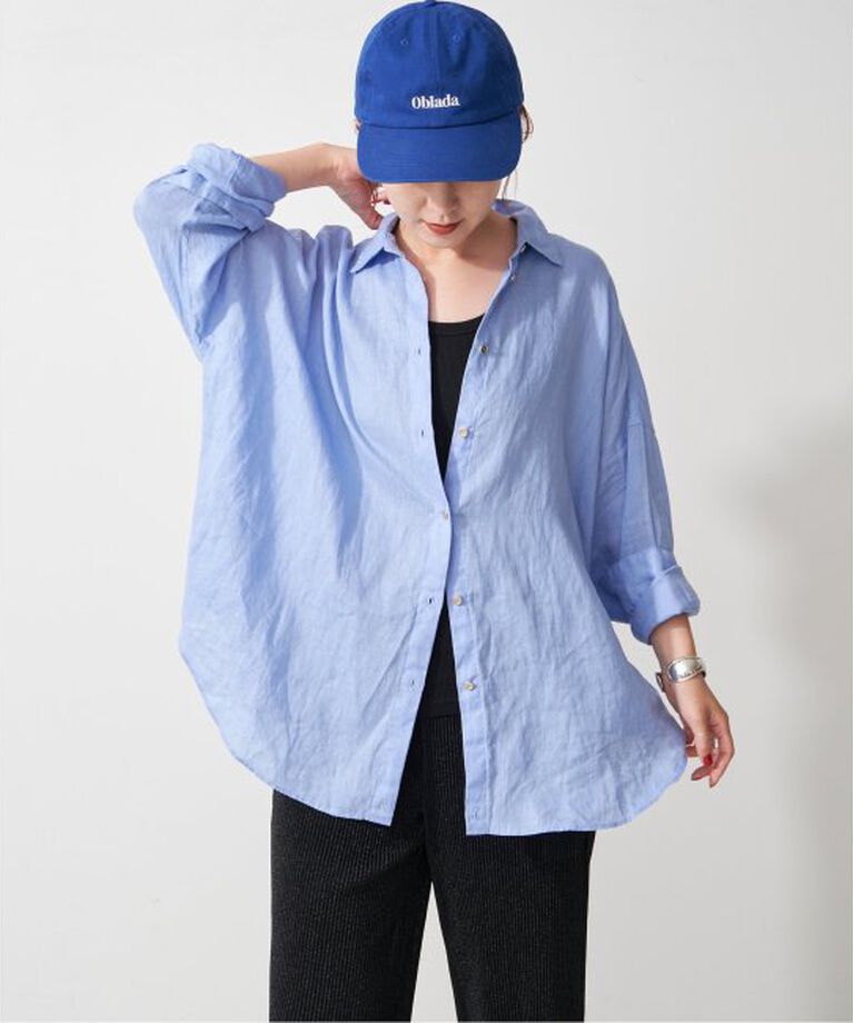 Spick and Span「《追加2》80リネンカシュクールビッグシャツ」|シャツ・ブラウス|