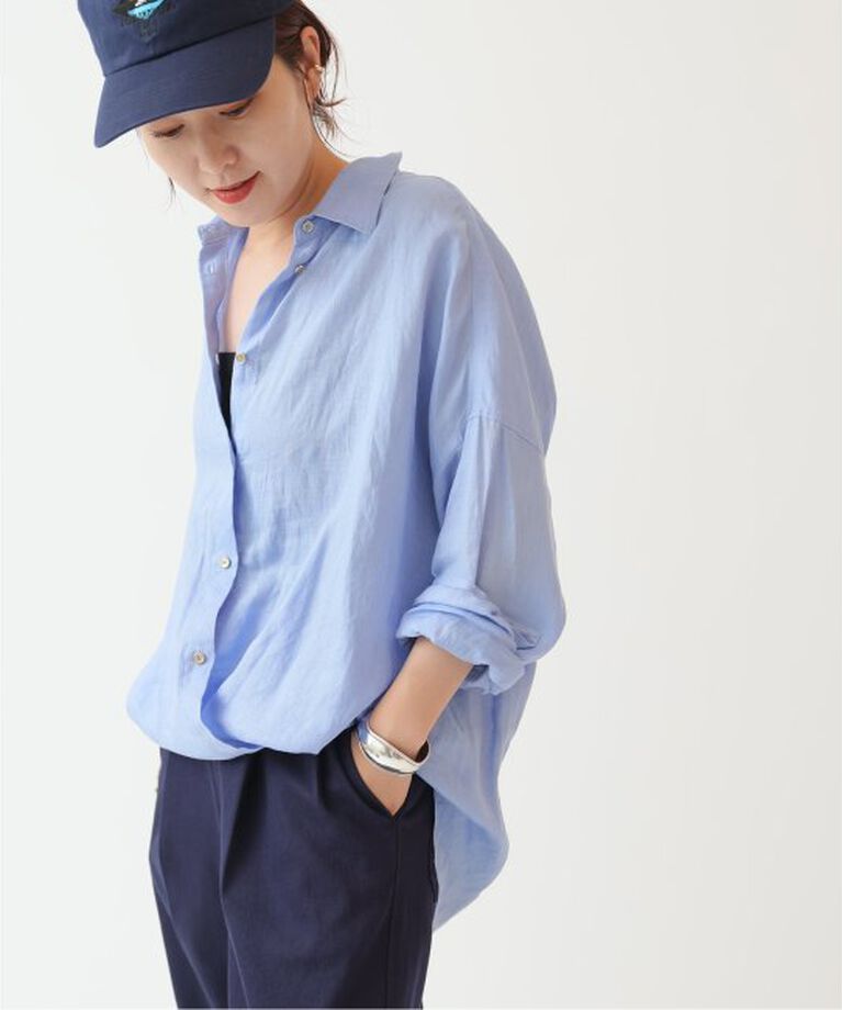 Spick and Span「《追加2》80リネンカシュクールビッグシャツ」|シャツ・ブラウス|