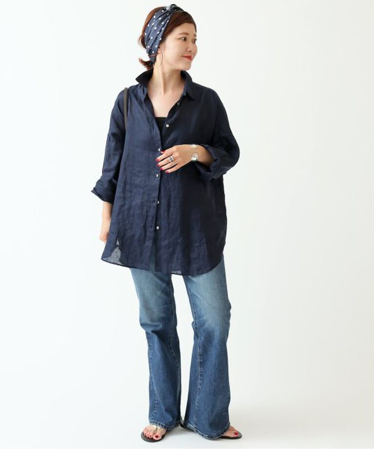 Spick and Span「《追加2》80リネンカシュクールビッグシャツ」|シャツ・ブラウス|
