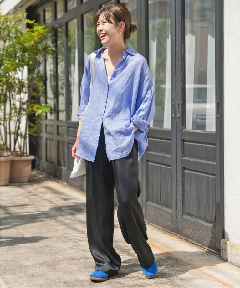 Spick and Span「《追加2》80リネンカシュクールビッグシャツ」|シャツ・ブラウス|