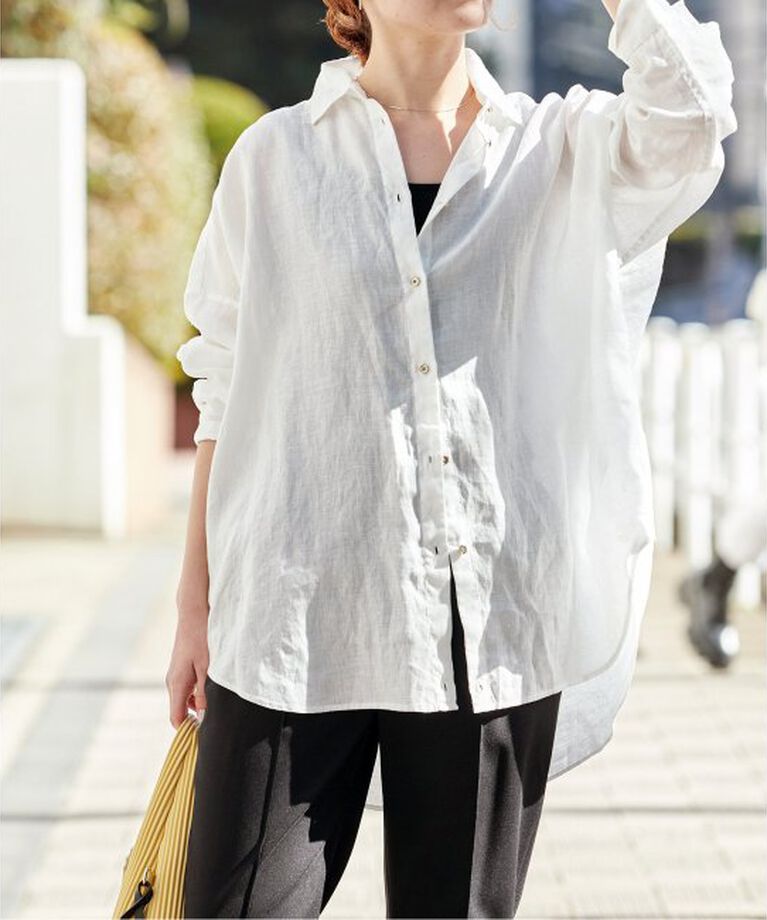 Spick and Span「《追加2》80リネンカシュクールビッグシャツ」|シャツ・ブラウス|