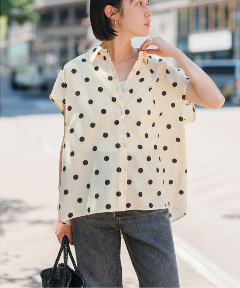 Spick and Span「《WEB限定予約》ドットフレンチスリーブシャツ」|シャツ・ブラウス|