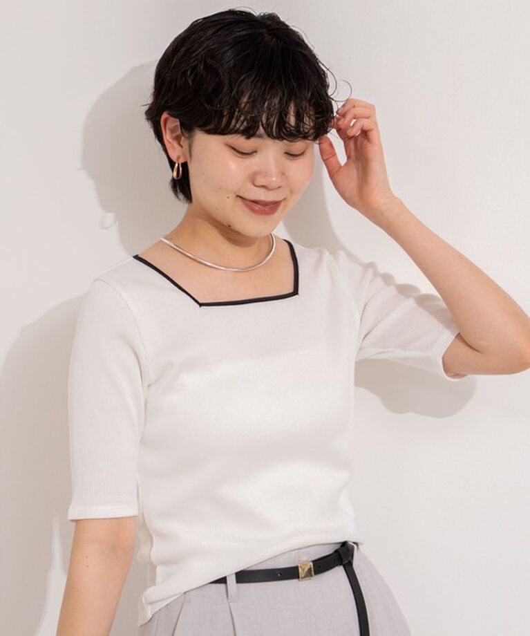 NOLLEY'S「《手洗い可能》五分袖スクエアテレコプルオーバーカットソー」|Tシャツ・カットソー|