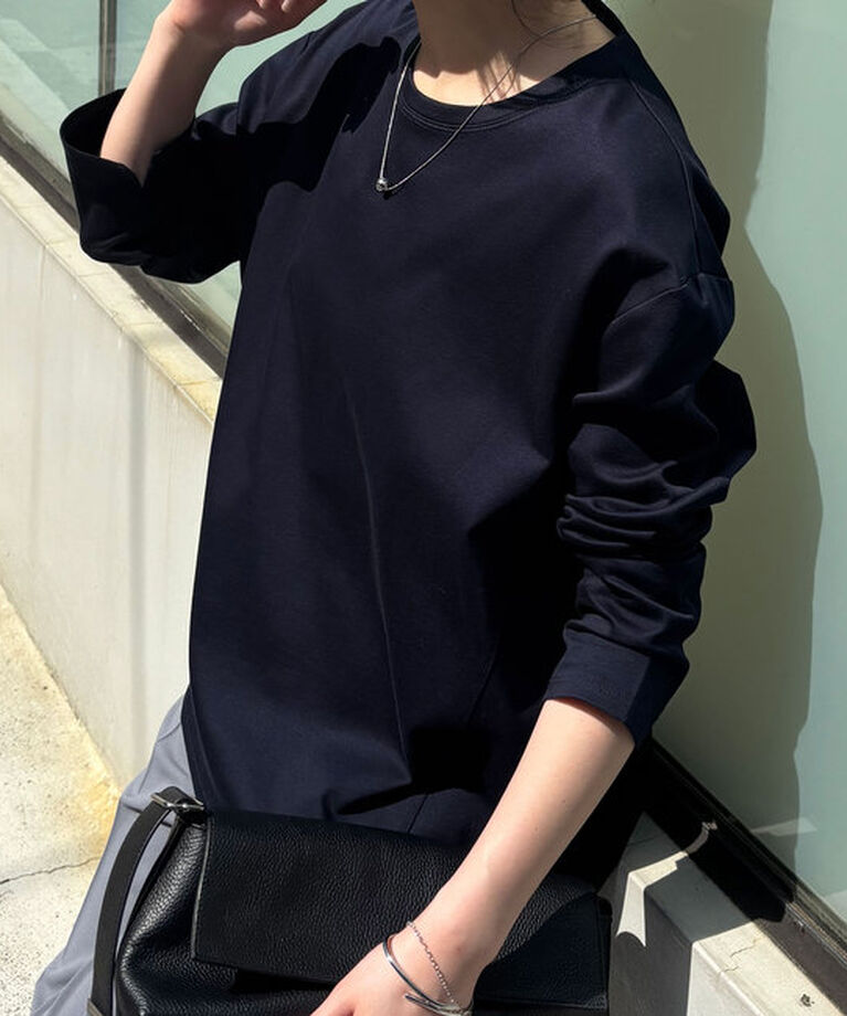 「【SNSで話題！万能ロンT】ポンチ切替ロンT」|Tシャツ・カットソー|ネイビー