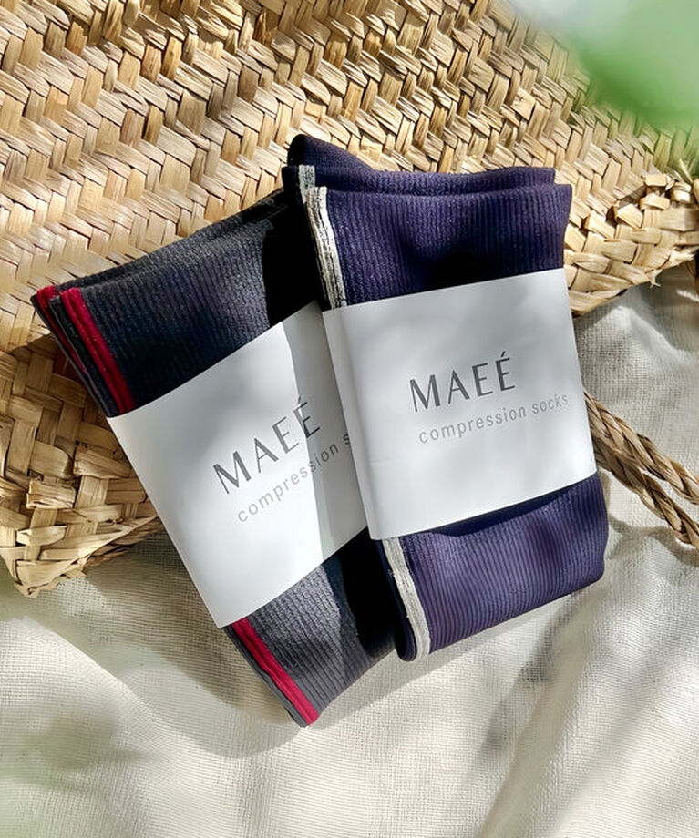  「【WEB限定】MAEE ラインソックス」|ソックス|チャコールグレー