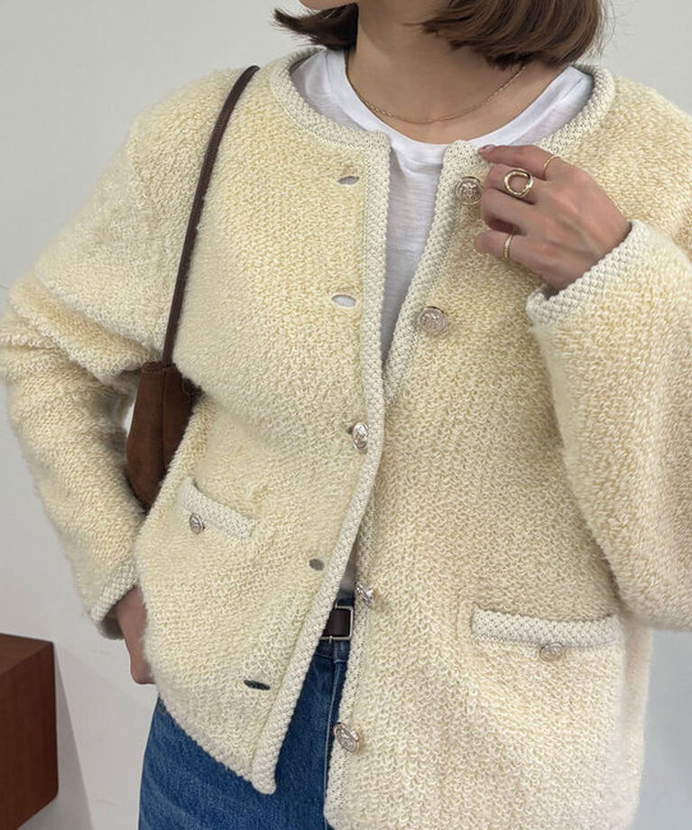  「【ご好評につき再入荷！】ツイードニットジャケット」|カーディガン|オフホワイト