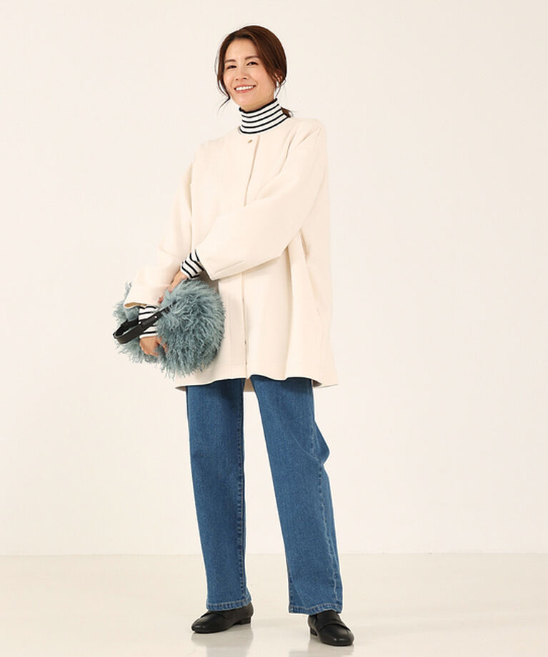abahouse mavie「シルキーダンボールハーフコート」|ノーカラーコート|