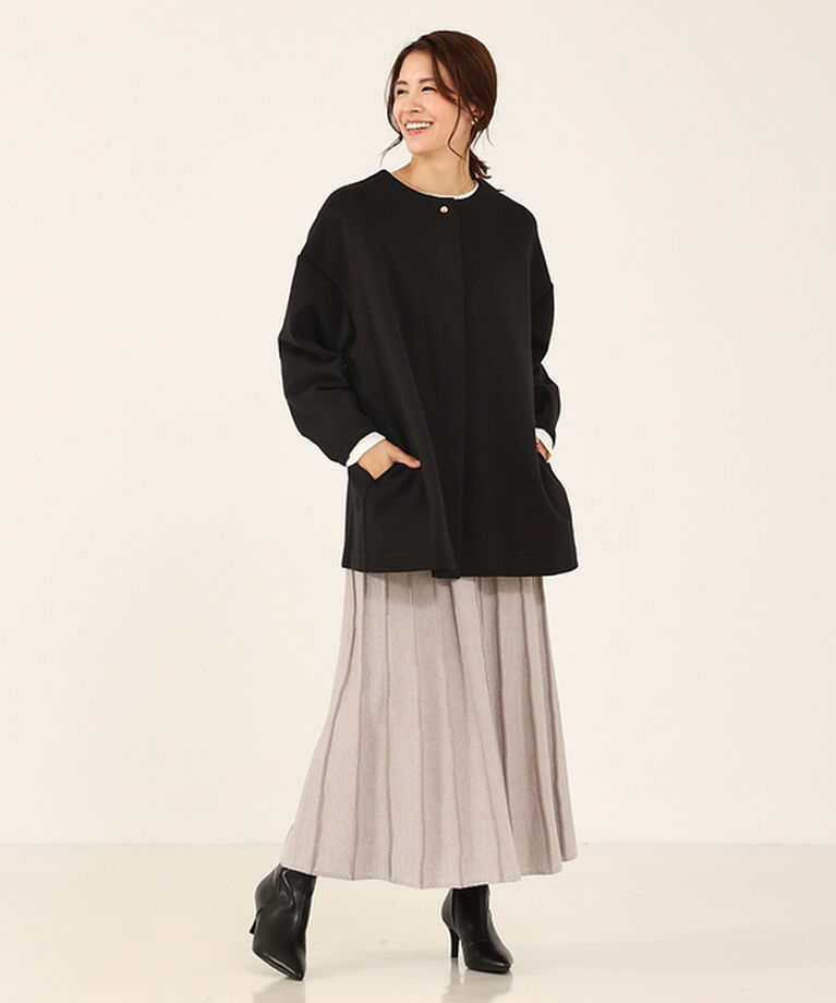 abahouse mavie「シルキーダンボールハーフコート」|ノーカラーコート|