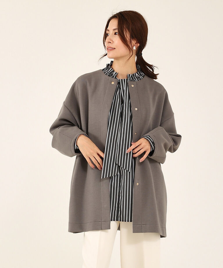 abahouse mavie「シルキーダンボールハーフコート」|ノーカラーコート|