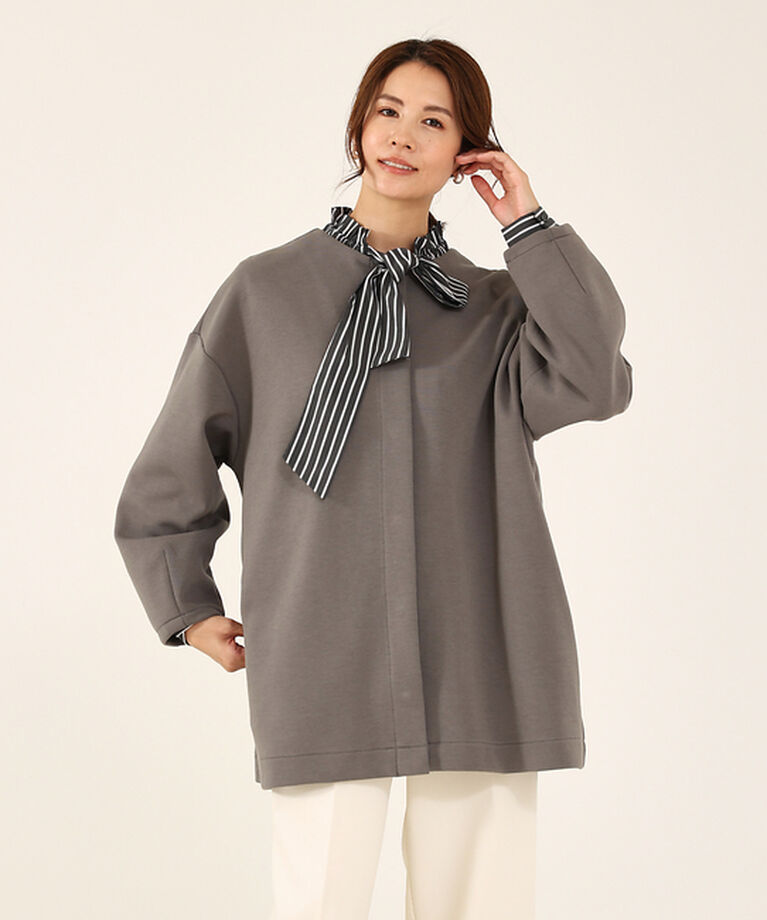abahouse mavie「シルキーダンボールハーフコート」|ノーカラーコート|