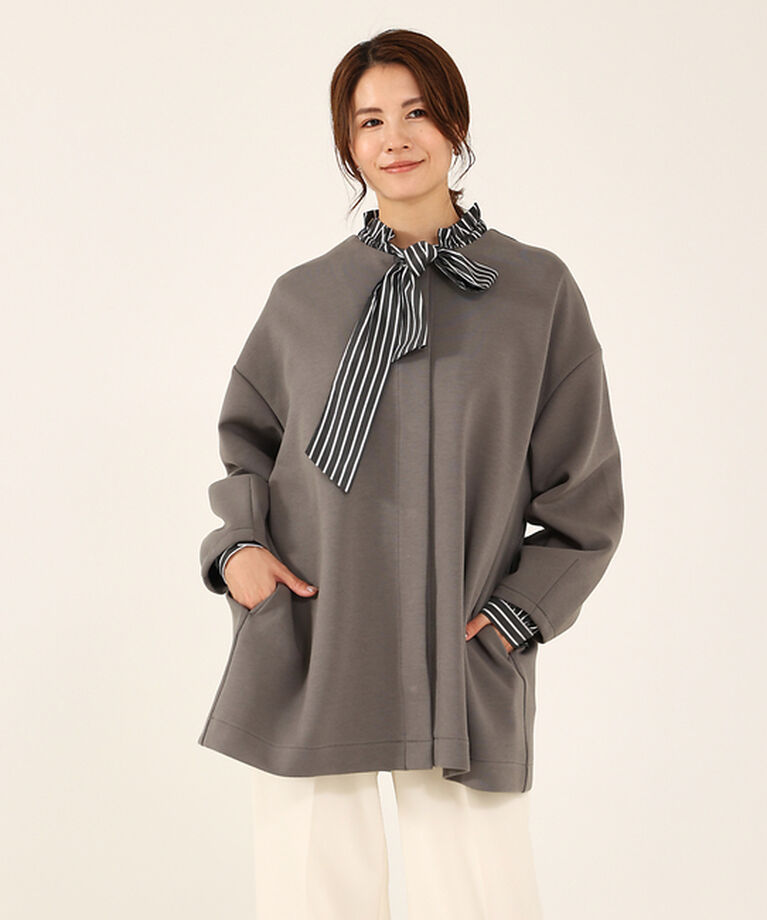 abahouse mavie「シルキーダンボールハーフコート」|ノーカラーコート|