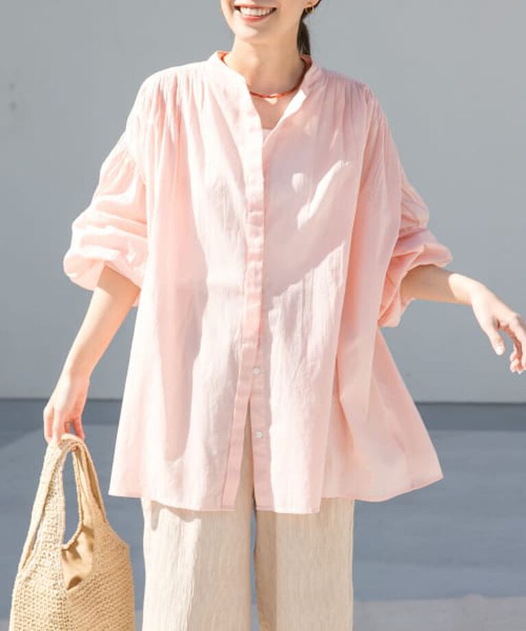 URBAN RESEARCH DOORS「DOORS コットンボイルギャザーブラウス」|シャツ・ブラウス|PINK