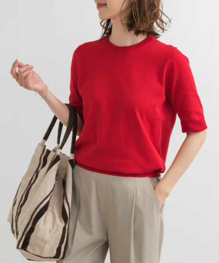 URBAN RESEARCH DOORS「DOORS 『UR TECH ひやサラクール』コットンハーフスリーブKNIT」|ニット・セーター|RED